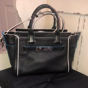Coach Swagger 27 Carryall Black Pebbled Leather